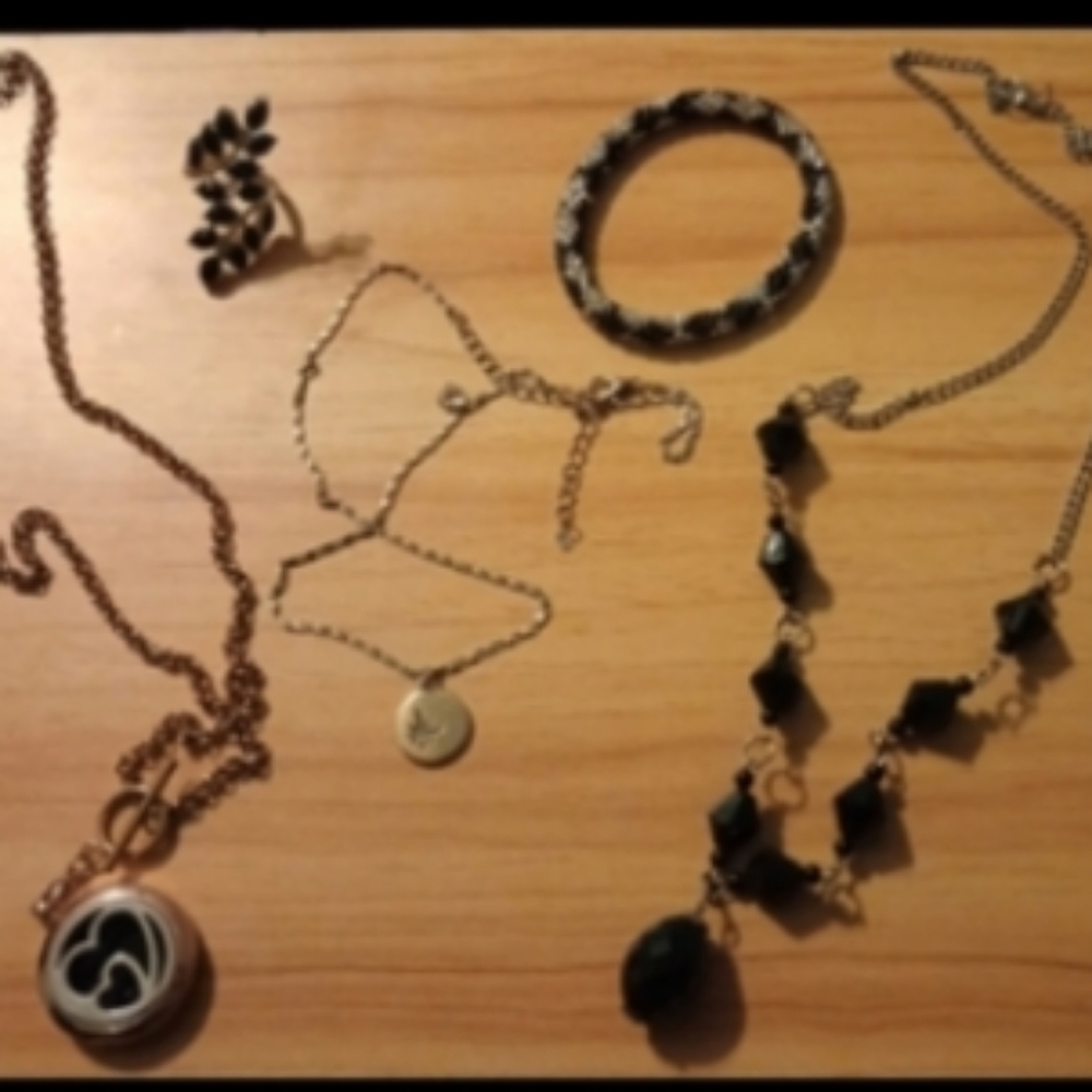 6 Piece Black & Gold/Silver Tone Fashion Jewelry Lot